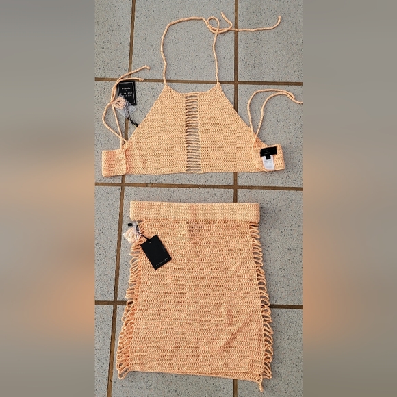 Michael Costello x REVOLVE Chiara Hand Crochet set Tangerine - Picture 2 of 6